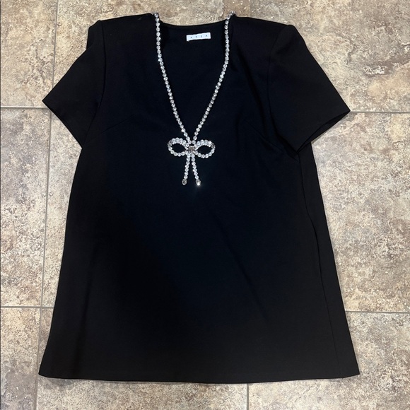 AREA Black Mini Dress with Crystal Bow - Picture 2 of 2